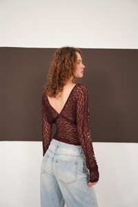 V  Yaka Güpür Toptan Bluz - Kahve | F2093 - Topshow #4