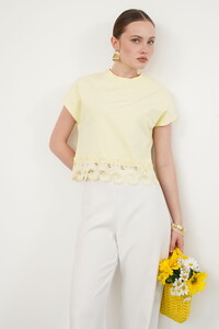 Guipure Detailed T-Shirt - Yellow | Topshow #1