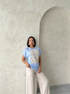 Topshow Mavi Dantelli Toptan T-Shirt #2