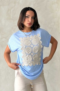 Topshow Mavi Dantelli Toptan T-Shirt #1