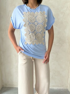 Topshow Mavi Dantelli Toptan T-Shirt #4