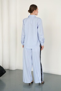 F 2082 DANTEL DETAYLI ÇİZGİLİ GÖMLEK - MAVİ #5