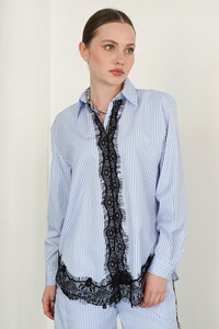 F 2082 DANTEL DETAYLI ÇİZGİLİ GÖMLEK - MAVİ #1