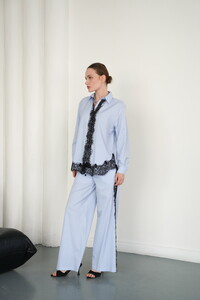 F 2082 DANTEL DETAYLI ÇİZGİLİ GÖMLEK - MAVİ #3