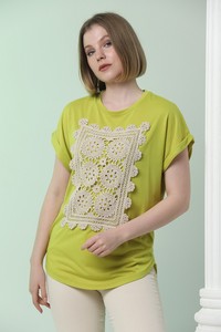 Topshow Fıstık Yeşili Dantelli Toptan T-Shirt #4