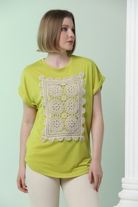Topshow Fıstık Yeşili Dantelli Toptan T-Shirt #3