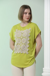Topshow Fıstık Yeşili Dantelli Toptan T-Shirt
