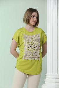 Topshow Fıstık Yeşili Dantelli Toptan T-Shirt #2
