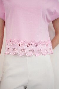 Guipure Detailed T-Shirt - Pink | Topshow #4