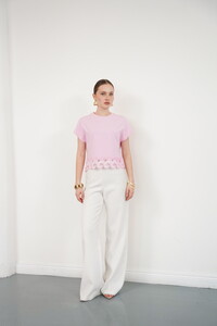 Guipure Detailed T-Shirt - Pink | Topshow #2