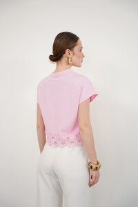 Guipure Detailed T-Shirt - Pink | Topshow #5