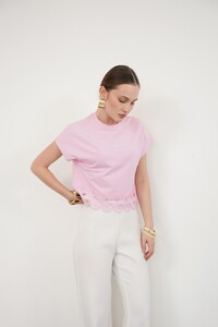 Guipure Detailed T-Shirt - Pink | Topshow #3
