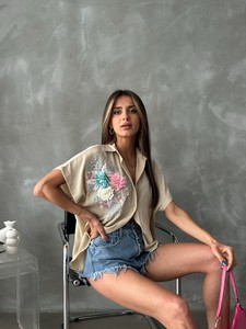 Topshow Taş Çiçek Detaylı Toptan Gömlek #2