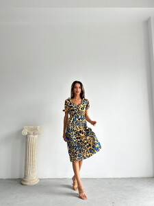Topshow Leopar Saks Desenli Uzun Toptan Elbise #3