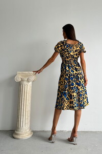Topshow Leopar Saks Desenli Uzun Toptan Elbise #5