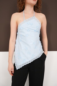 Wholesale Halter Neck Guipure Blouse - Blue | Wholesale Women's Clothing Styles #4