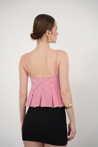 Çizgili Askılı Bluz - Bordo | Topshow #5