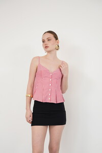 Çizgili Askılı Bluz - Bordo | Topshow #3