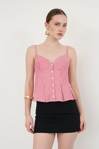 Çizgili Askılı Bluz - Bordo | Topshow