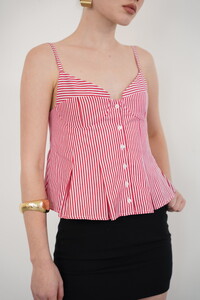 Çizgili Askılı Bluz - Bordo | Topshow #4