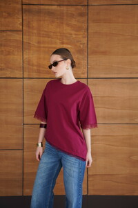 D 2956 DANTEL DETAYLI TİŞÖRT - BORDO #3