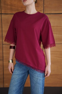 D 2956 DANTEL DETAYLI TİŞÖRT - BORDO #4