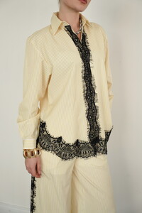 F 2082 DANTEL DETAYLI ÇİZGİLİ GÖMLEK - SARI #4