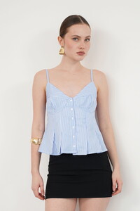 Çizgili Askılı Bluz - Mavi | Topshow