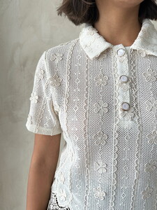 D 2855 POLO YAKA NAKIŞLI DANTEL BLUZ - HAM #3