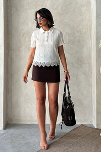 D 2855 POLO YAKA NAKIŞLI DANTEL BLUZ - HAM #1