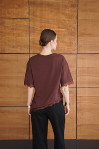 D 2956 DANTEL DETAYLI TİŞÖRT - KAHVE #5