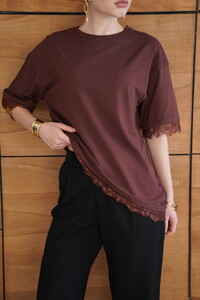 D 2956 DANTEL DETAYLI TİŞÖRT - KAHVE #4