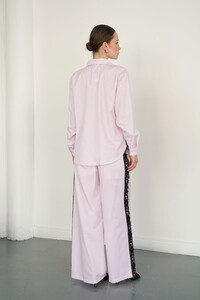 F 2082 DANTEL DETAYLI ÇİZGİLİ GÖMLEK - PEMBE #5