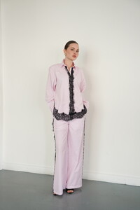 F 2082 DANTEL DETAYLI ÇİZGİLİ GÖMLEK - PEMBE #2