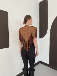 F 2176 APOLET DETAYLI PÜSKÜLLÜ KISA PANÇO/CAPE - TABA #5