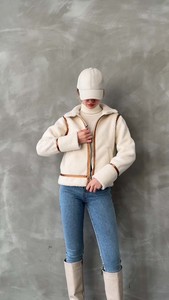 Topshow Krem Taba Fermuarlı Peluş Toptan Mont #2