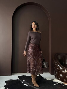 Topshow Kahve Tüy Pullu Toptan Etek #2