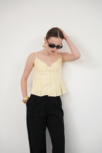 D 2791 ÇİZGİLİ ASKILI BLUZ - SARI #3