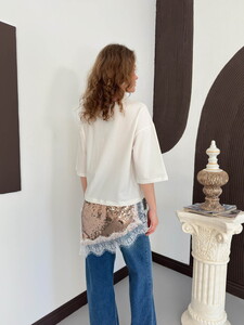D 3064 PULLU DANTELLİ TİŞÖRT - KREM #5