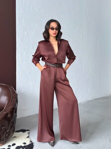 F 2062 SATEN GÖMLEK - KAHVE #2