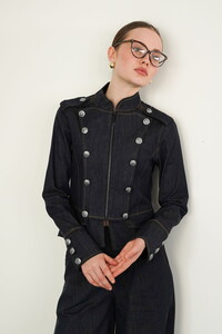 F 2084 HAKİM YAKA APOLETLİ FERMUARLI CEKET - LACİVERT #1