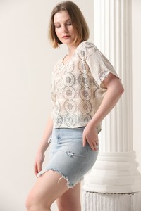Topshow Taş Önü Fileli Bisiklet Yaka Toptan T-Shirt #2
