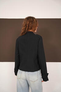 Hakim Yaka Omuzu Ve Kol Ucu Apoletli Toptan Ceket - Siyah | F2097 - Topshow #5