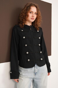 Hakim Yaka Omuzu Ve Kol Ucu Apoletli Toptan Ceket - Siyah | F2097 - Topshow