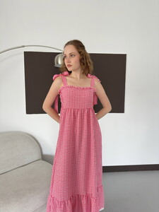 D 3108 OMUZ BAĞLAMALI FIRFIR YAKA PİTİKARE ELBİSE - PEMBE #4
