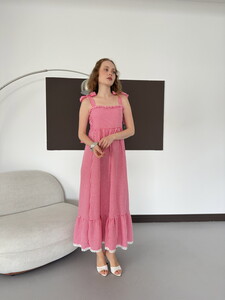 D 3108 OMUZ BAĞLAMALI FIRFIR YAKA PİTİKARE ELBİSE - PEMBE #2