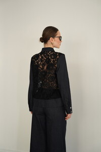 F 2091 DANTEL DETAYLI KOT GÖMLEK - LACİVERT #5