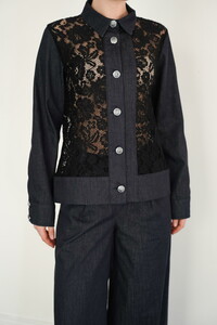 F 2091 DANTEL DETAYLI KOT GÖMLEK - LACİVERT #4