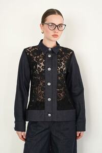 F 2091 DANTEL DETAYLI KOT GÖMLEK - LACİVERT #1