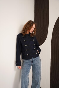 Hakim Yaka Omuzu Ve Kol Ucu Apoletli Toptan Ceket - Lacivert | F2097 - Topshow #2